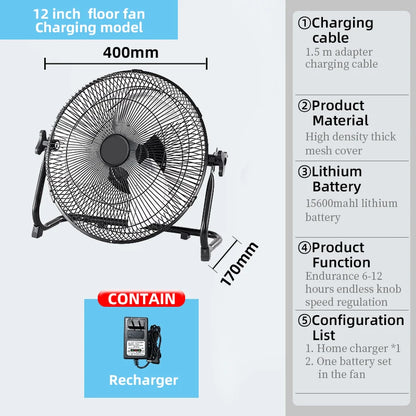 14 Inch Brushless Motor Floor Fan Strong Wind Electric Fan Portable Rechargeable with 15600mAh Battery for Outdoor Camping