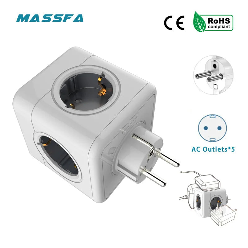Massfa Multi Usb Power Strip Electrical Plug Cube Multiple Extension Socket with 4 Eu Outlets 3680W Adapter for Home Office