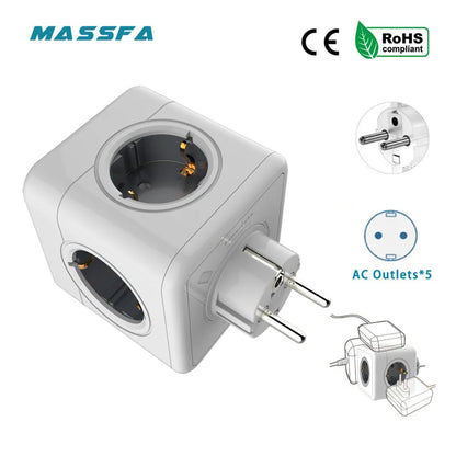Massfa Multi Usb Power Strip Electrical Plug Cube Multiple Extension Socket with 4 Eu Outlets 3680W Adapter for Home Office