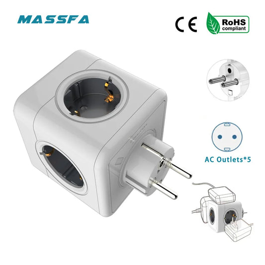 Massfa Multi Usb Power Strip Electrical Plug Cube Multiple Extension Socket with 4 Eu Outlets 3680W Adapter for Home Office