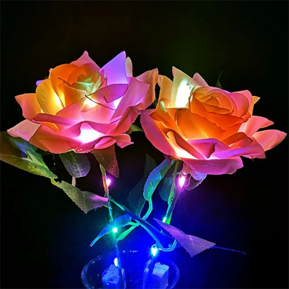 Glowing Rose Artifical Fake Flowers Valentine'S Day Mother'S Day Gift Anniversary Wedding Lover Lighting Roses Party Supplies