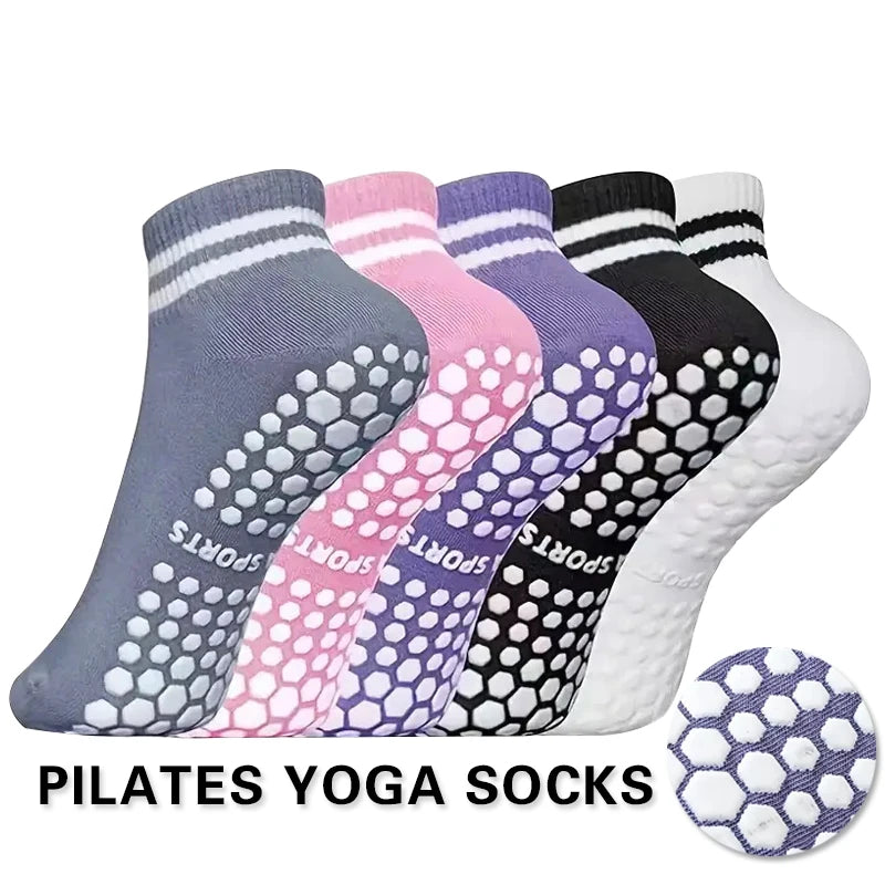 Grip Socks for Women Non Slip Pilates Yoga Socks with Double Stripes Non Slip Socks for Workout Ballet Athletic Socks