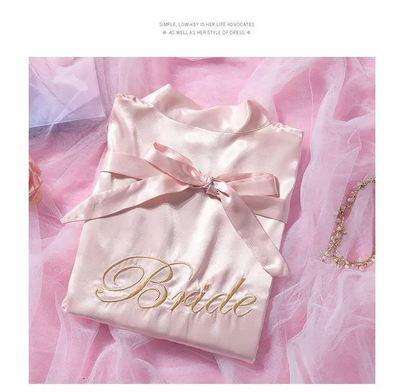 Bride Bridesmaid Wedding Robe Embroidery Kimono Bathrobe Gown Nightgown Casual Satin Short Women Sexy Nightwear Sleepwear