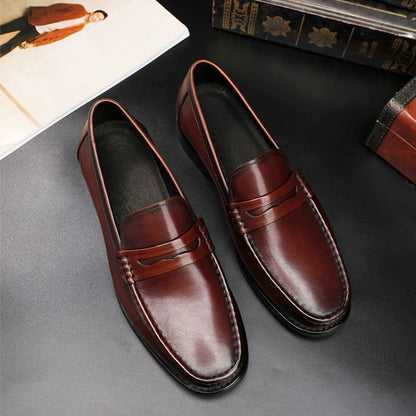 Vintage Top Layer Genuine Leather Slip on Loafers Breathable Moccasins Driving Design Casual Cowhide Shoes for Men
