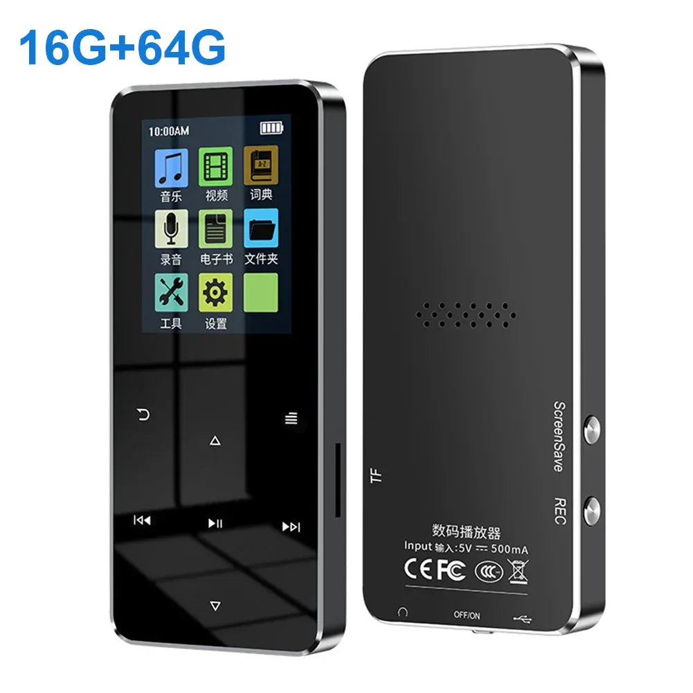80GB MP3 MP4 Player Bluetooth-Compatible 5.0 HiFi Lossless Audio Player FM Radio with E-Book Alarm Clock 1.8 Inch Touchscreen
