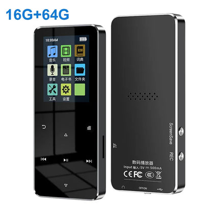 80GB MP3 MP4 Player Bluetooth-Compatible 5.0 HiFi Lossless Audio Player FM Radio with E-Book Alarm Clock 1.8 Inch Touchscreen