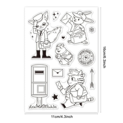 Animal Postman Silicone Clear Stamps Fox Hamster Rabbit Cat Transparent Stamps for Birthday Valentine's Day Cards Making DIY