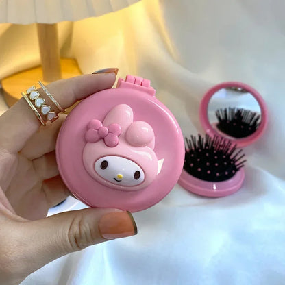Sanrio Makeup Mirror Hello Kitty Kuromi My Melody Folding Airbag Comb for Women Portable Mirror Air Cushion Comb Girls Gift