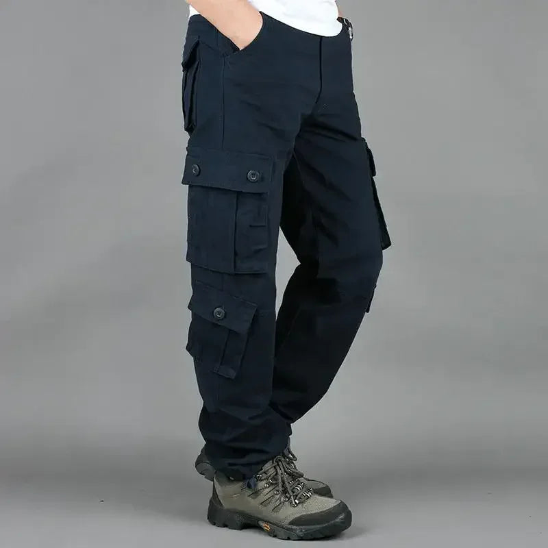 Cross-Border Men's Cargo Pants Spring Autumn Loose-Fit Pure Cotton Multi-Pocket Plus Size Straight-Leg Casual Pants