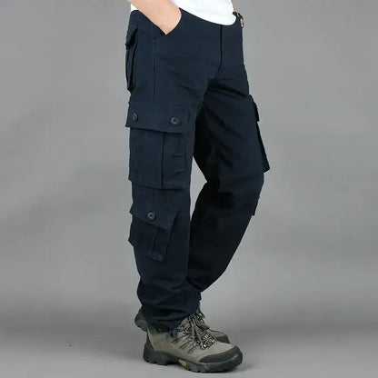 Cross-Border Men's Cargo Pants Spring Autumn Loose-Fit Pure Cotton Multi-Pocket Plus Size Straight-Leg Casual Pants