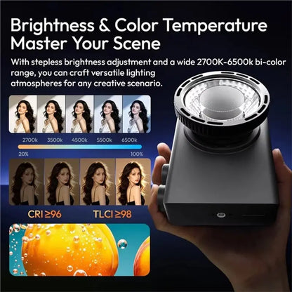AT82-C01 100W COB Portable Fill Light With Condenser Lens 2700K-6500K Cooling Fan Video Light LED Studio Light
