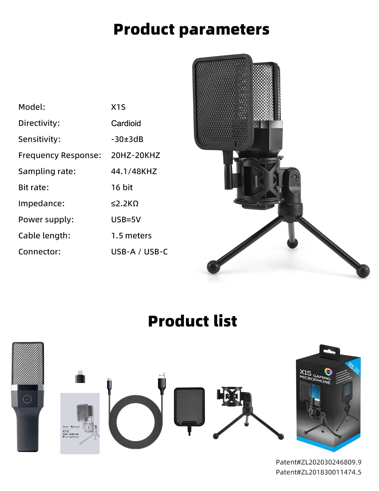 Professional Microphone Condenser Gaming Mic PC Laptop Computer USB Wired Streaming Studio Podcast Mike Kit Gamer RGB PC Karaoke