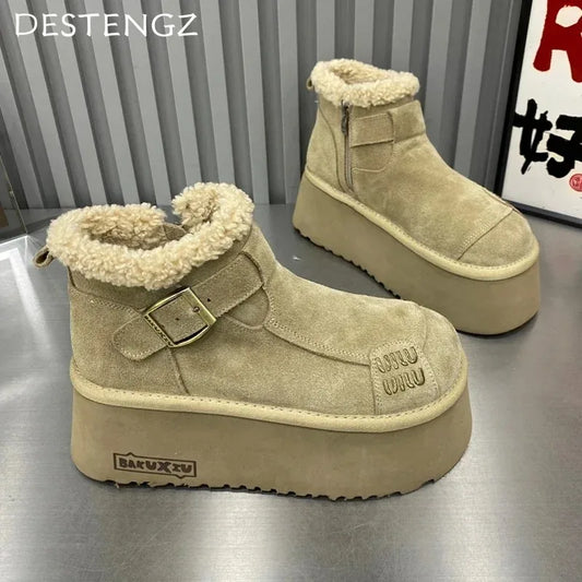 2024 New Fur Platform Women Ankle Boots Flats Suede Warm Shoes Woman Trend Designer Brand Short Plush Cozy Femme Snow Botas by PDG ibma