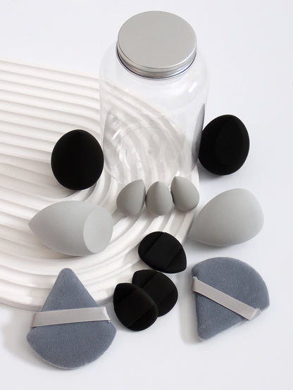 12Pcs Makeup Sponge Set with Storage Jar Latex-Free, Makeup Sponge Finger Puff, Dual-Use Wet & Dry Foundation Cosmetic Puffs