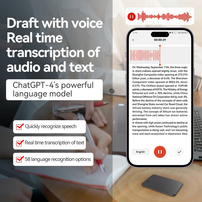New8-128GB AI ChatGPT-4 Intelligent Voice Recorder Audio App Phone Call Record Transcribe Summarize 58LanguageTranslation Device