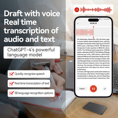 New8-128GB AI ChatGPT-4 Intelligent Voice Recorder Audio App Phone Call Record Transcribe Summarize 58LanguageTranslation Device