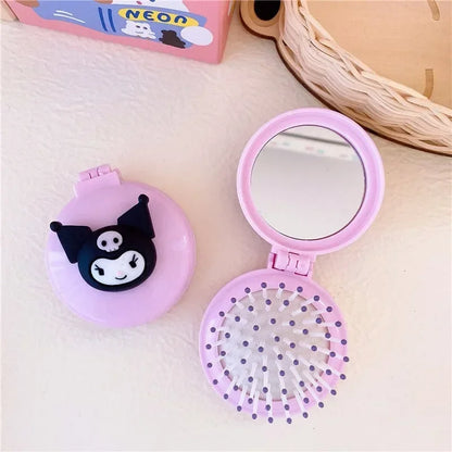 Sanrio Makeup Mirror Hello Kitty Kuromi My Melody Folding Airbag Comb for Women Portable Mirror Air Cushion Comb Girls Gift