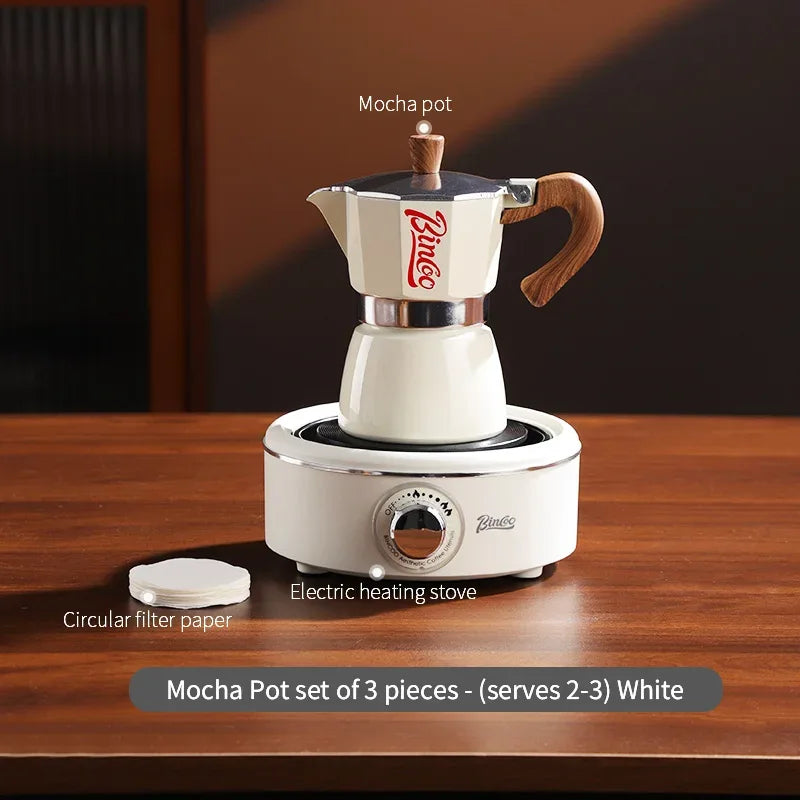 Bincoo Moka Pot and Electric Stove Combo Espresso Maker Compact Design for Small Spaces for Rich Italian Style Coffee Brewing