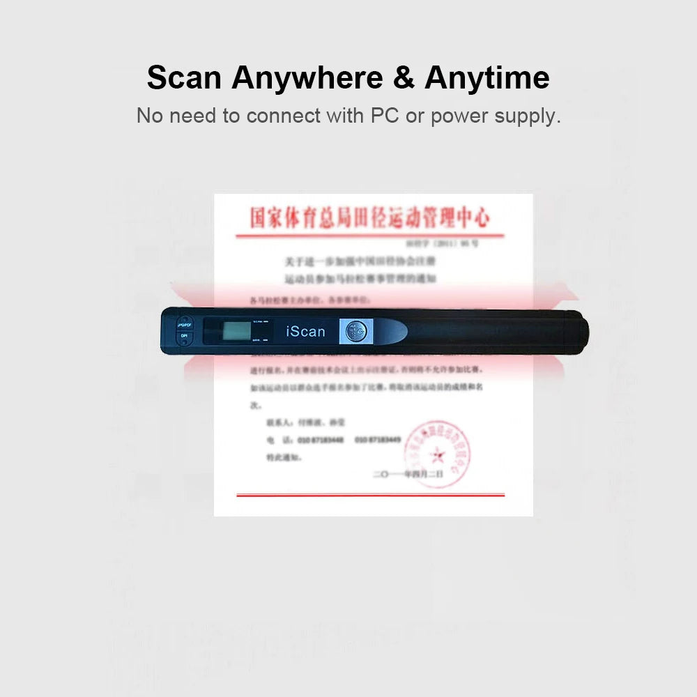 Scanner Document iScan Portable Scanner Mini Handheld Document Scanner A4 Book Scanner for JPG and PDF Format 300/600/900 DPI