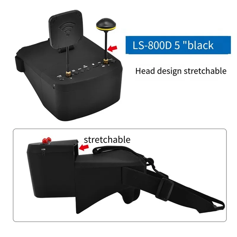 ELEC-LS-800D FPV Goggles 5.8G 40CH 5Inch 854X480 DVR Recording/Storage Dual Antennas 2000Mah For RC Racing Drone