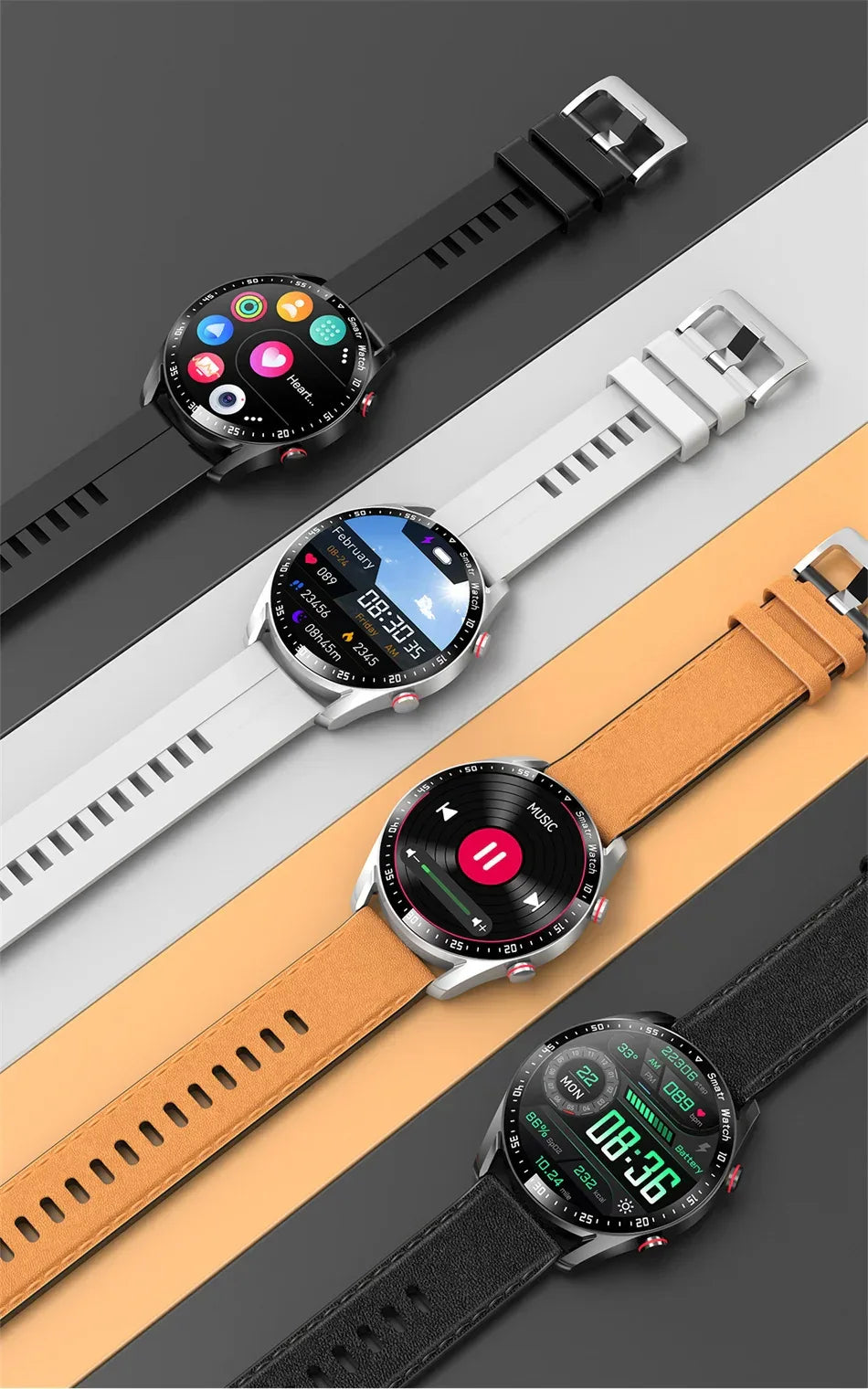 2026 New Voice Call Smart Watch Men GT Series HD AMOLED Screen Heart Rate Sports Watch ECG+PPG Health Smartwatch For Android IOS