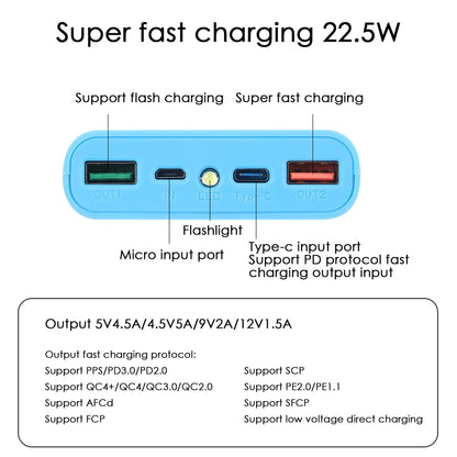 Y01A18650 Battery Power Bank Box 22.5W Fast Charging LCD Display 20000MAh Power Board for 6X18650 Battery Powerbank Case(A)