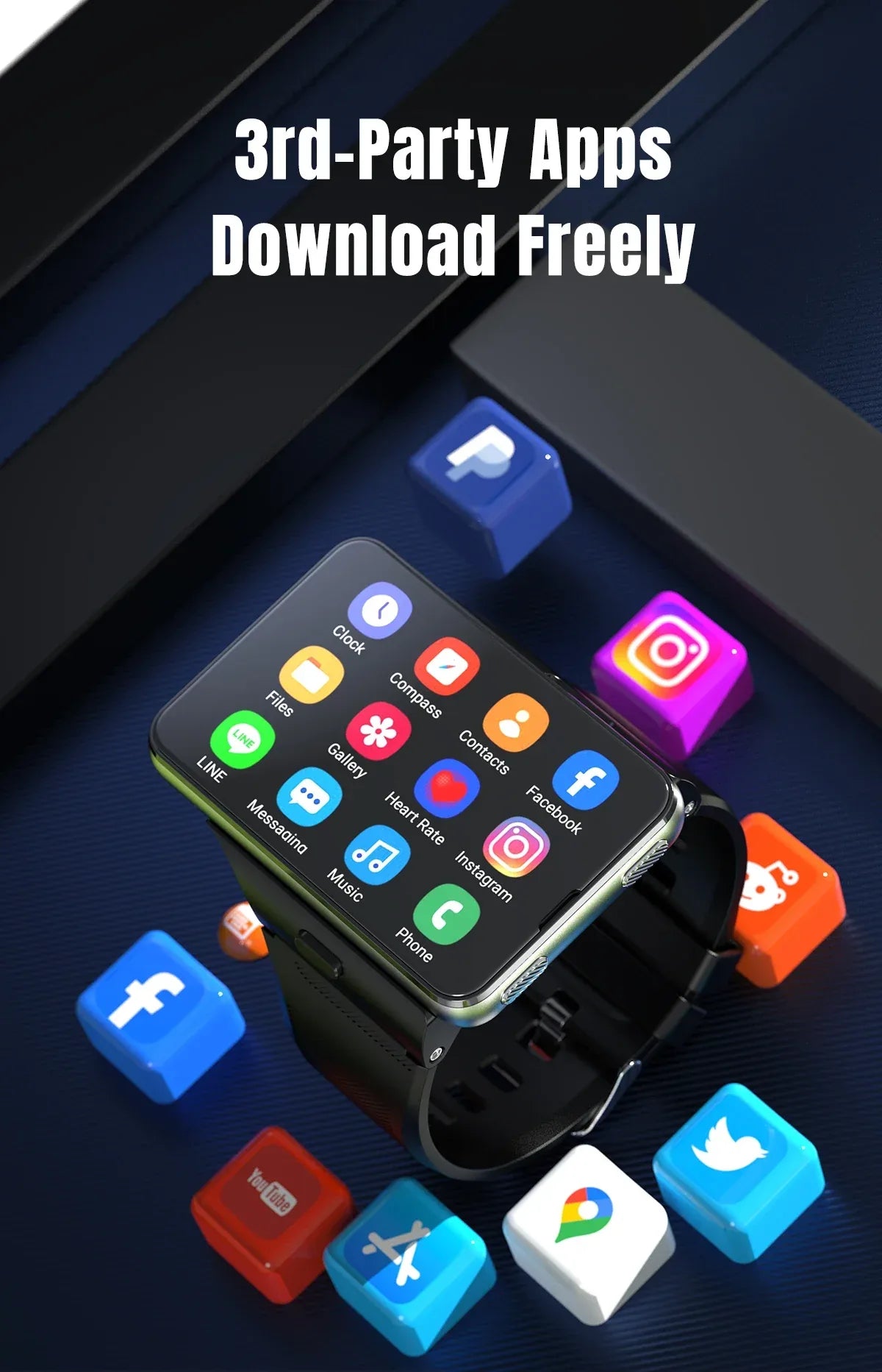 S999 4G LTE Smart Watch Android 11.0 OS 4GB RAM 64GB ROM 2.88" Big Screen 2MP/8MP Dual Camera Quad Core 2300mAh Men Smartwatch