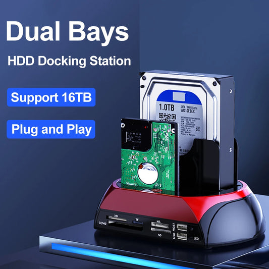 10 IN 1 IDE SATA USB3.0 Dual Bay External Hard Disk Drive 2.5 inch 3.5 inch HDD Docking Station One Touch Backup HUB Card Reader by PDG ibma