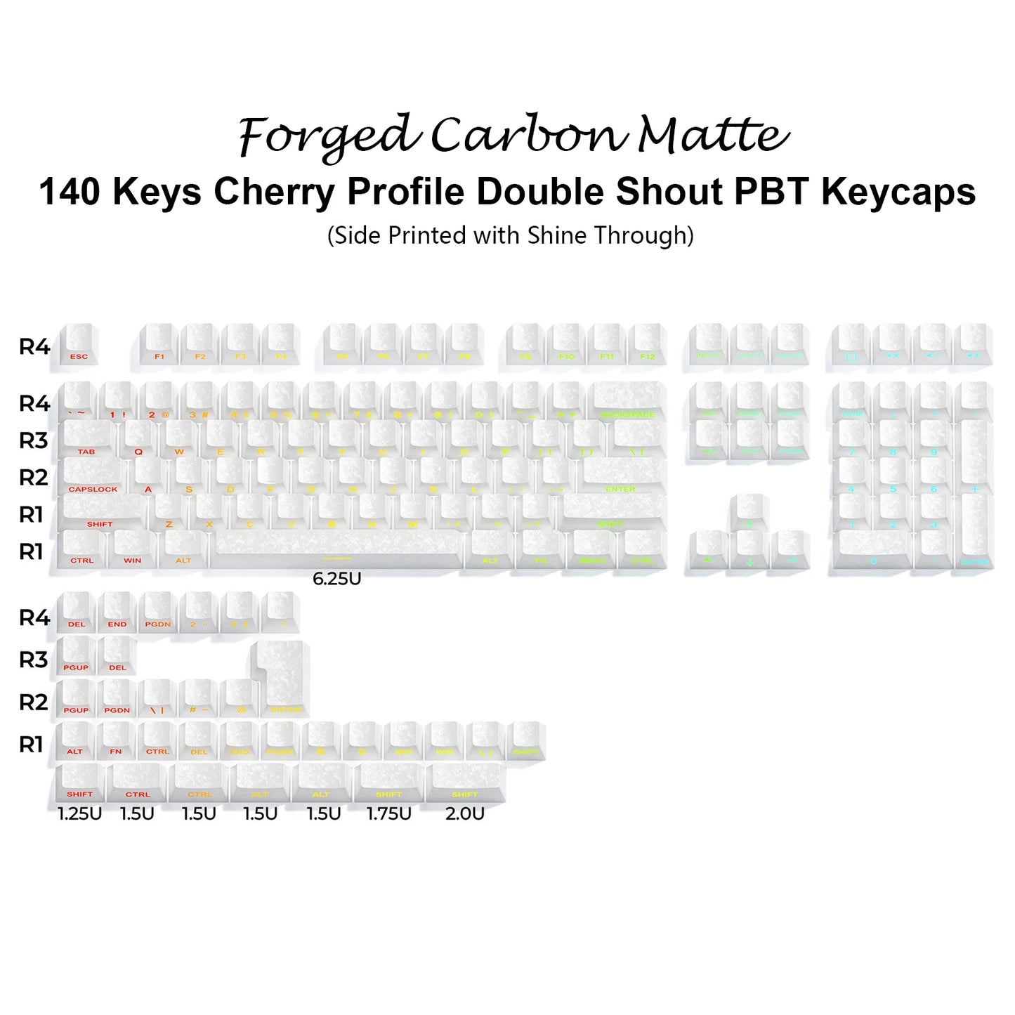 Babysbreath Side Print Shine Through Keycap Cherry Profile Double Shot PBT Keycaps 130 Key for Cherry MX Switches Gamer Keyboard
