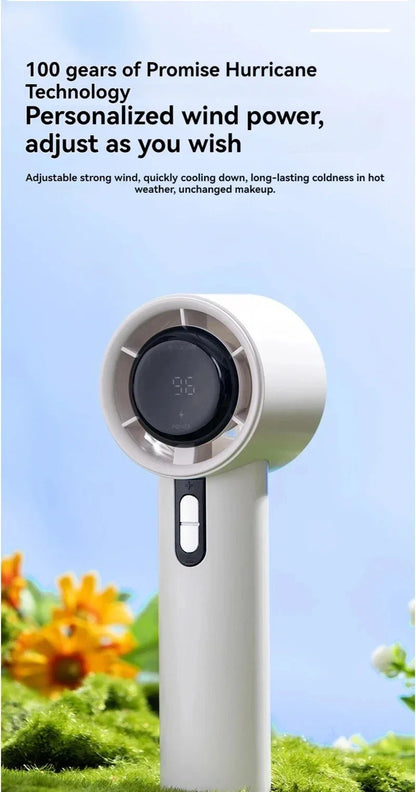 Lenovo Ultra Quiet 100 Speed Handheld Fan USB Rechargeable Portable Mini Turbo Fan for Office Outdoor Travel with LEDIndicator