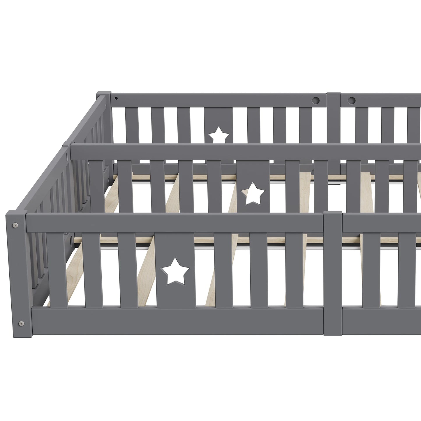 Rosahqnda Children's Bed Floor Bed 90x200cm with Railing Gate,Pine Wooden Bed for Families with 2 Children,Children's Twin Bed