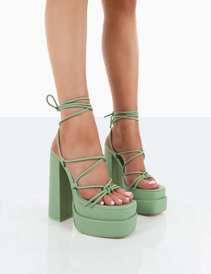 Women Sandals Brand New Sexy Chunky High Heels Pumps Platform Dress Shoes Party Wedding Shoes Cross Lace Up Female Sandals 2025