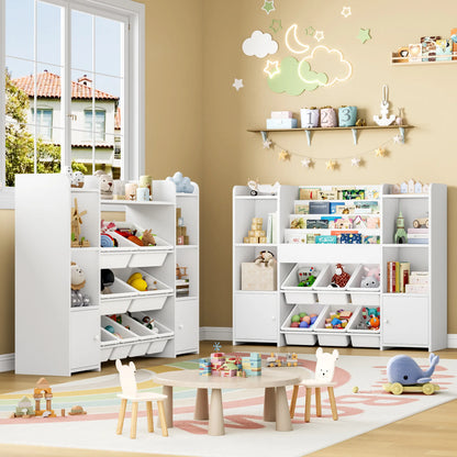 Getone Toy Storage Unit Kids Storage Unit Kids Toy Storage with 6 Removable Boxes, 4-tier Book Shelf Childrens Bookcase Kids Bookshelf Toy Organiser for Kids Room, Nursery Playroom 119x29.5x94 cm