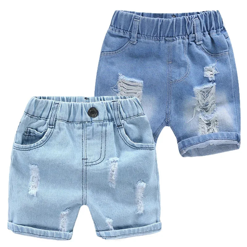 Boy Summer Shorts Infant Fashion Torn Trousers Children knee Length Pants Kids Casual Denim Jeans 2024 Baby Elastic Waist Shorts