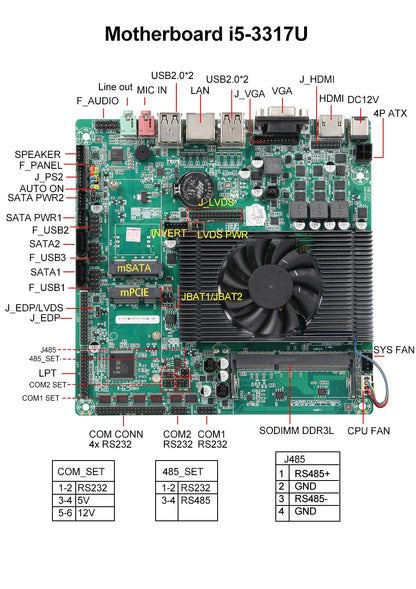 XCY Fanless Industrial Mini PC Intel Core I5-3317U 4x COM DB9 8x USB Support Windows XP/7/8/10 Linux