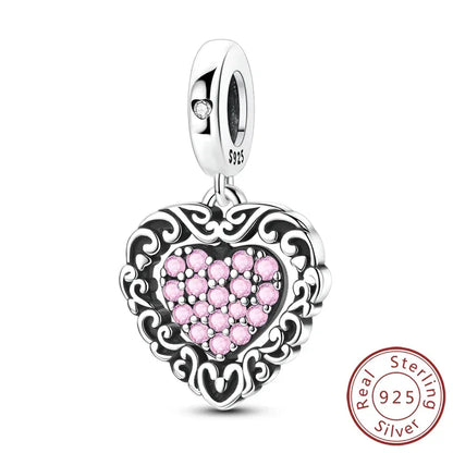 925 Silver Valentine's Day Charms Bead Sparkling Sweet Heart Rose Bear Charm Fit Original Bracelet Bangle Woman DIY Jewelry Gift