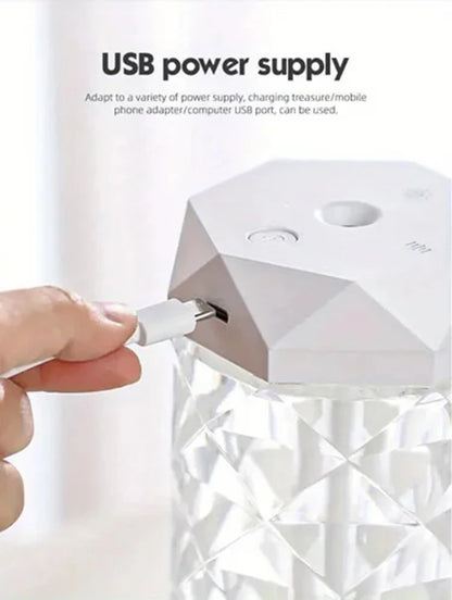400ml Colorful USB Crystal Humidifier with Aromatherapy and Air Purification for Bedroom and Desktop
