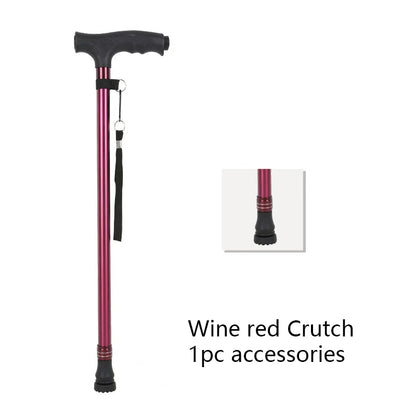 1pc Old People Crutch 60-94cm Telescoping Aluminum Alloy Rod Walking Stick T-handle with Lamp