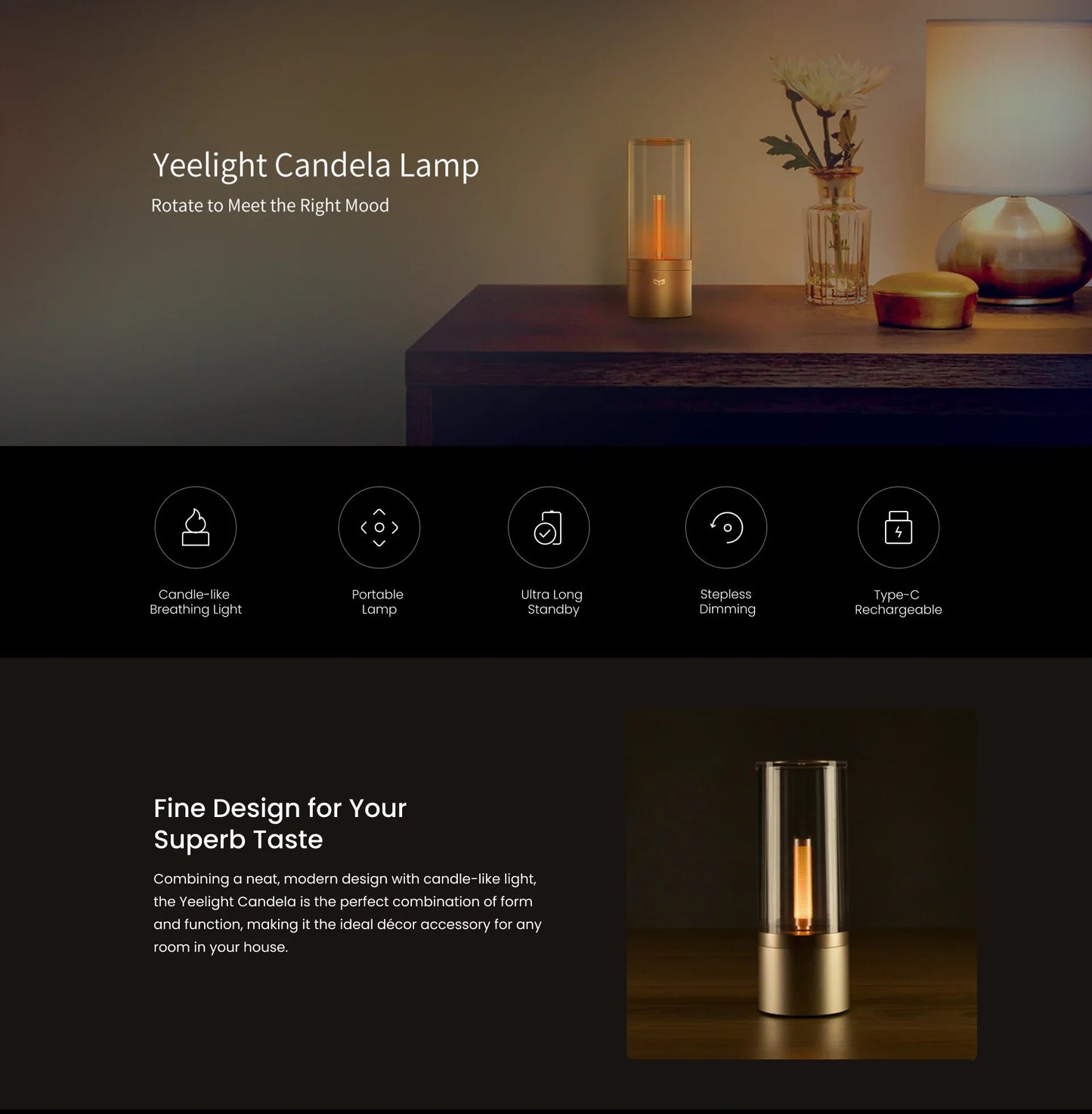 Yeelight Rechargable Candle Lamp Yellow LED Night Light Atmosphere Light Stepless Dimming  Nightstand Lamp for Bedroom