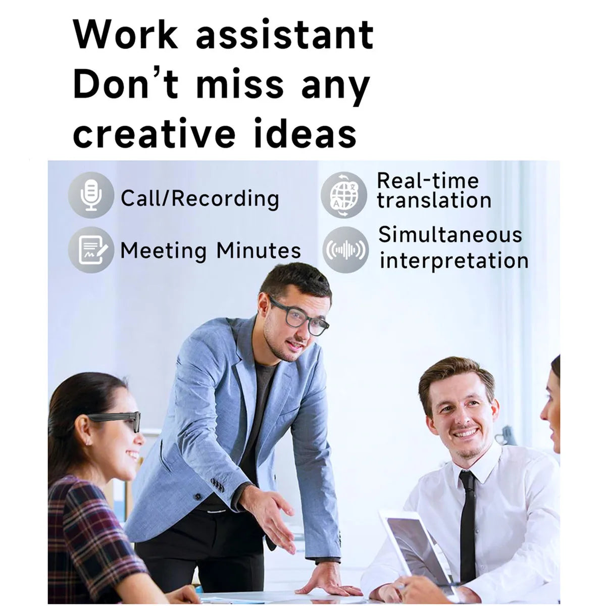 Lunettes vidéo intelligentes pour myopie, stabilisées, enregistrement vidéo, transmission Wi-Fi et Bluetooth, reconnaissance d'objets.