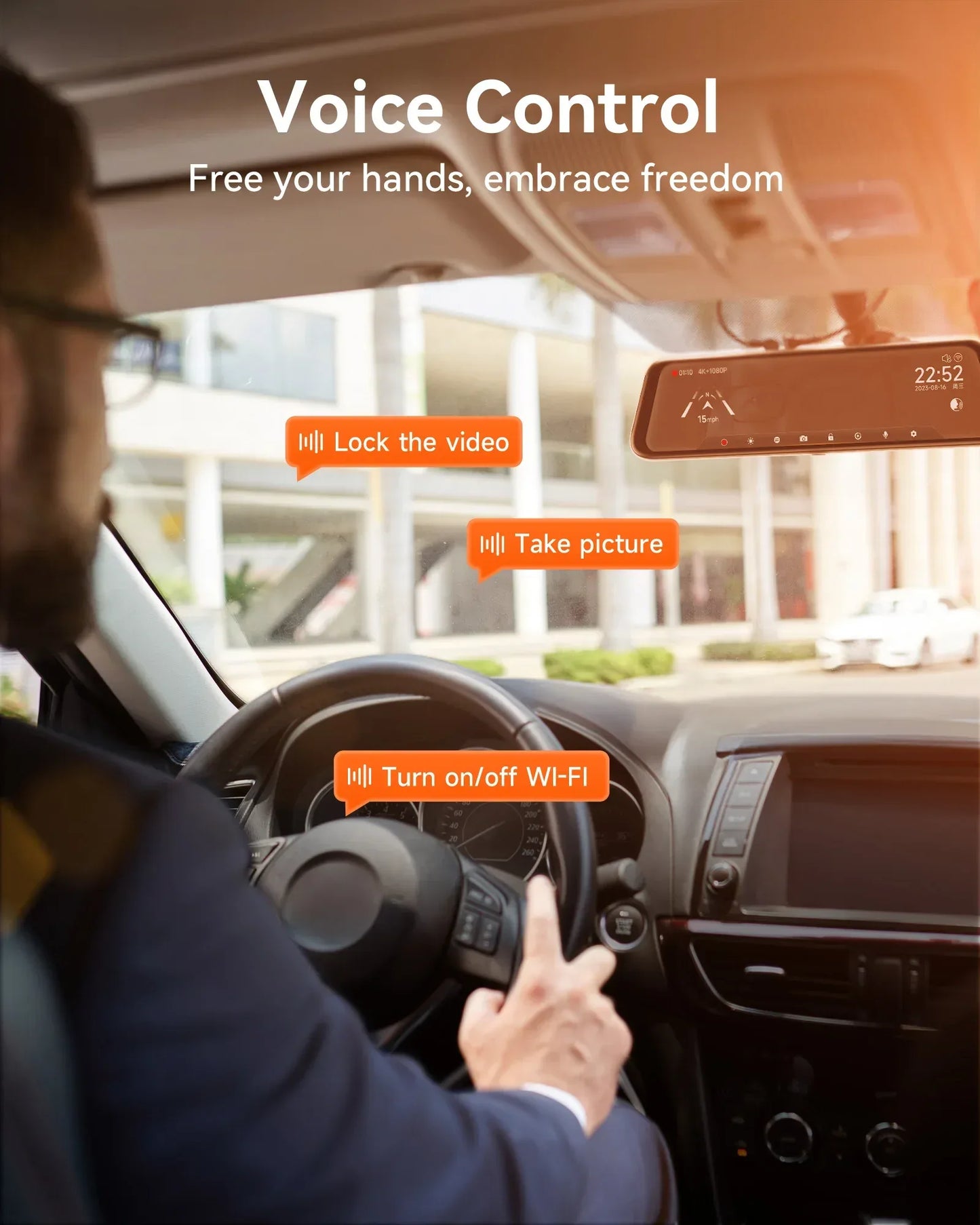 WOLFBOX G850 Front and Rear 4K 5.8Ghz WIFI Voice Control Dash Cam Car Camera WDR 1080P Dash Camera GPS Night Vision 24H Parking