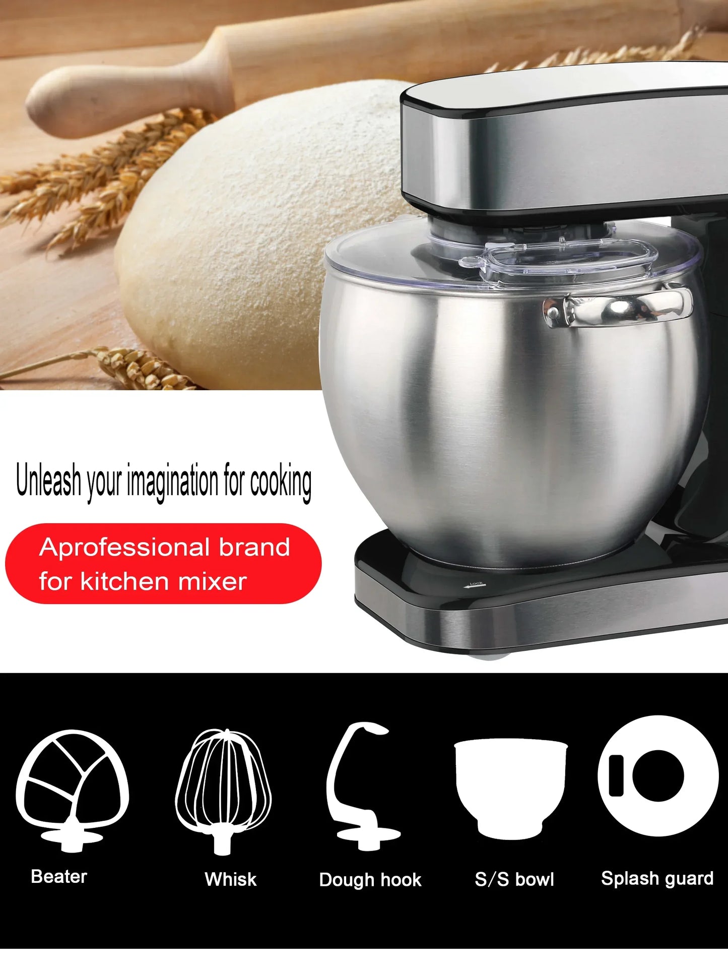 12L Stand Mixer Kitchen Aid Food Blender Cream Whisk Cake Dough Mixers With Bowl Stainless Steel Chef Machine Charm Sonifer