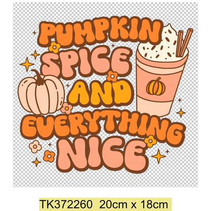 Retro Printing Thanksgiving Iron on Transfers Patches Pumpkin Autumn Heat Transfer Stickers for Clothes Heat Transfers Patches