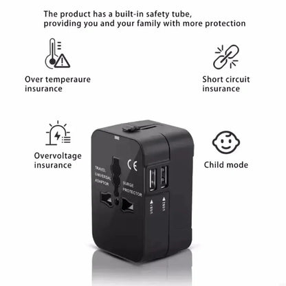 Universal Travel AC Power Adapter with Dual USB Ports EU US UK AU Outlet Converter Socket Plug Global Conversion Charger