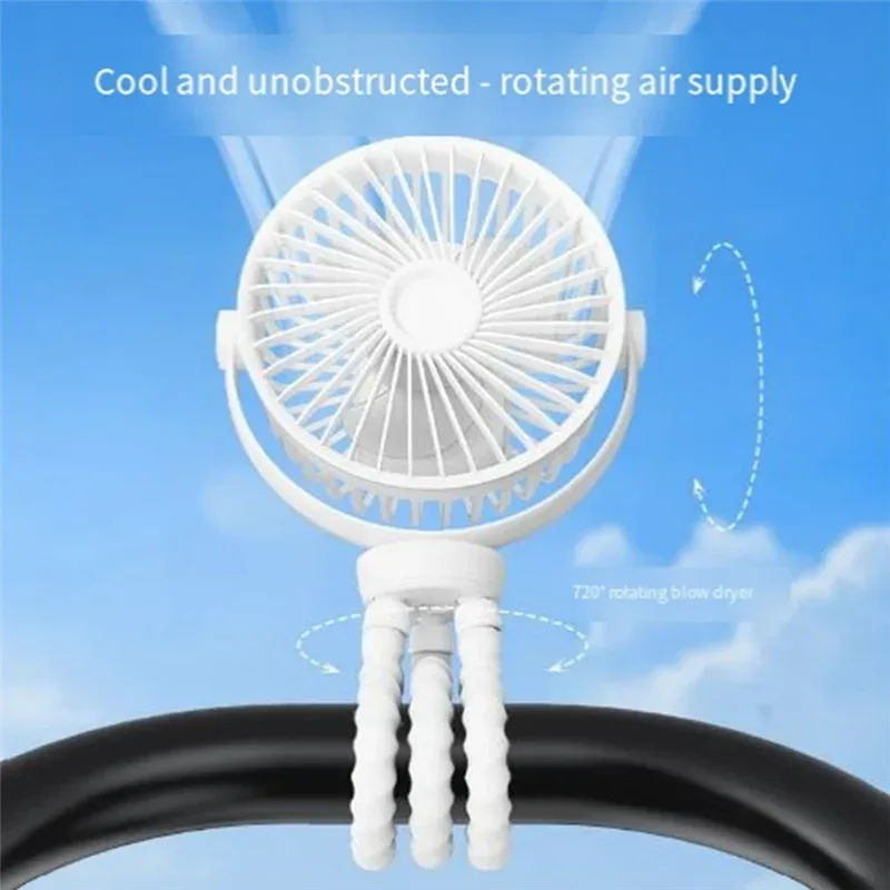 Mini USB Fan Rechargeable Octopus Multifunctional Fixable Small Fan Portable Desktop for Baby Stroller Bicycle with Soft Wind