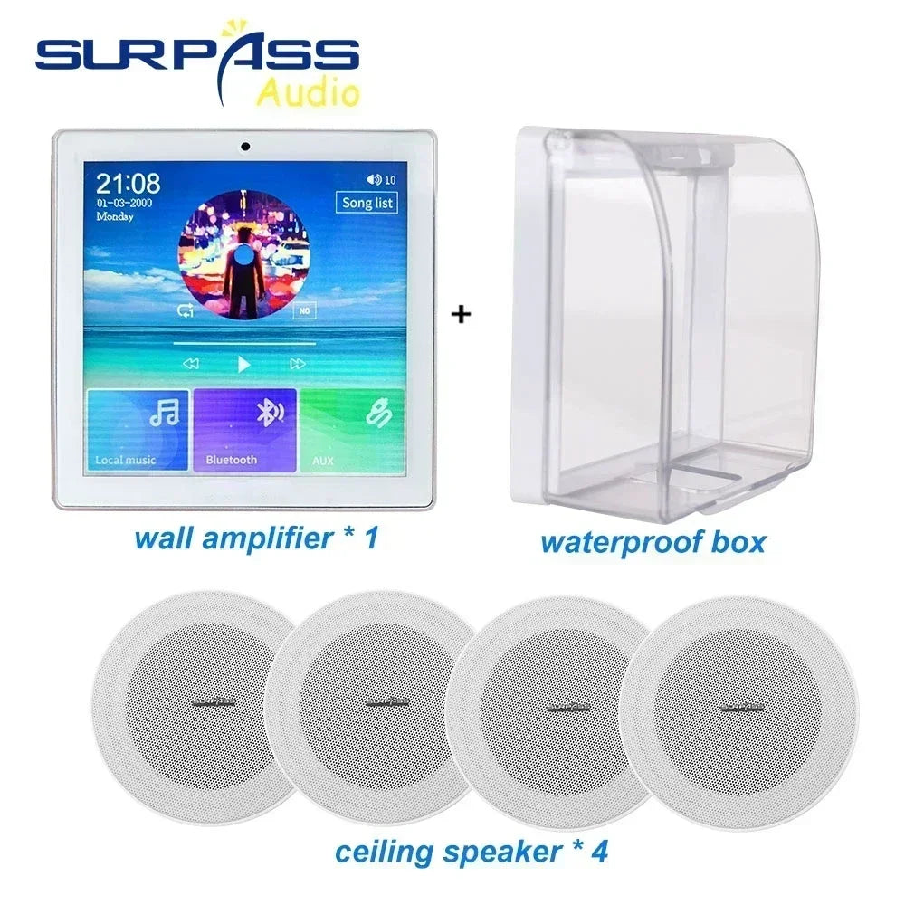 Bluetooth Wall Amplifier Smart Home Audio Mini Touch Screen 4*20W Stereo Sound Music PA System Loudspeaker Ceiling Speaker  suit