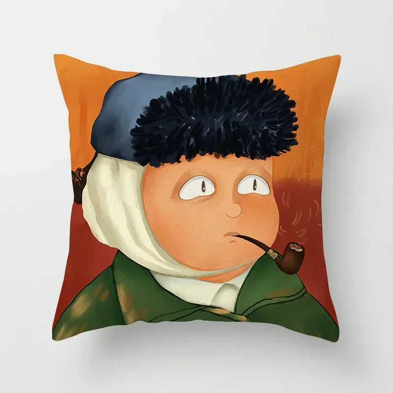 Creative Cartoon Oil Painting Mona Lisa Van Gogh Cushion Cover Portrait Painting Throw Pillow Case Cojines Decorativos Para Sofa