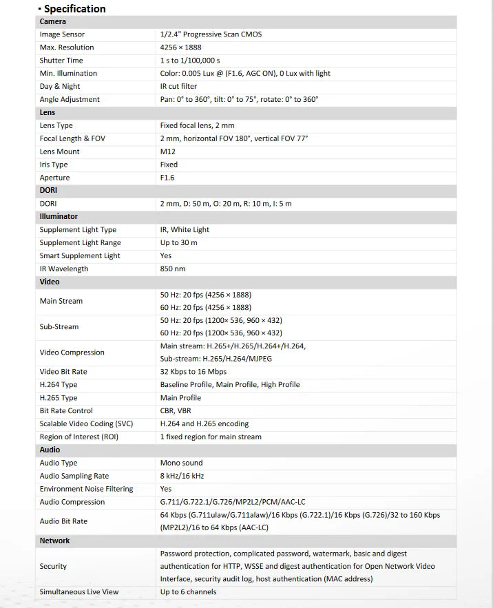 Original Hikvision DS-2CD1383G2P-LIUF/SL 8MP Dual Lens Stitched Wide Angle Smart Hybrid Light 180° Fixed Turret Network Camera