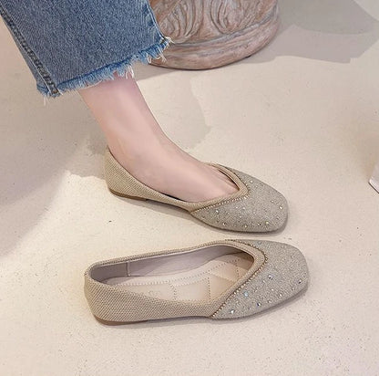 Shoes for Woman 2025 Diamond Flats Women's Summer Footwear Flat Square Toe Pink with Crystals Rhinestone Office 39 Beau Today E