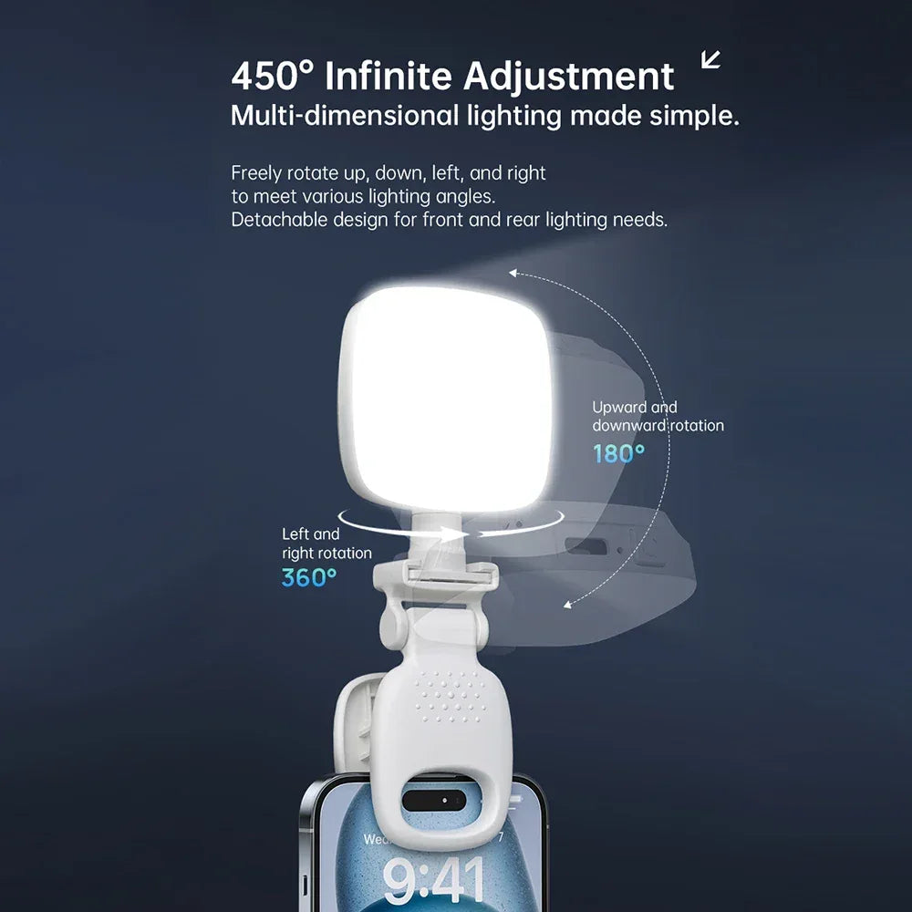 LED New Portable Selfie Fill Light Rechargeable 3 Modes Adjustable Brightness Clip On For Phone Laptop Tablet Meeting Make Up